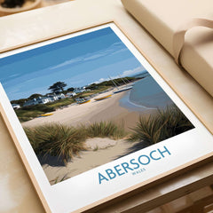Abersoch Wales Sand Dunes Beach Art Print | Sailboats Coastal Wall Decor featuring sandy beach and sailboats.