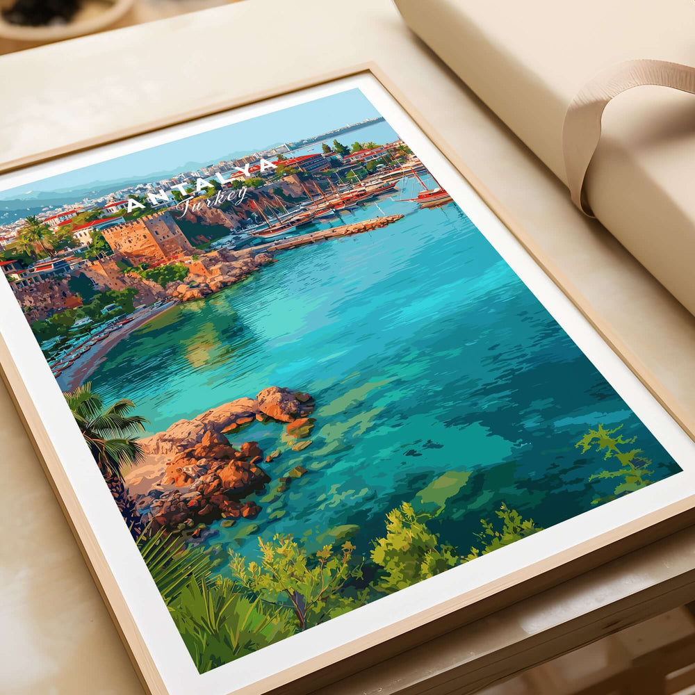 Antalya Marina and Red Tower Canvas Print | Turkish Coastal Wall Decor featuring a vibrant view of Antalya's coastline.