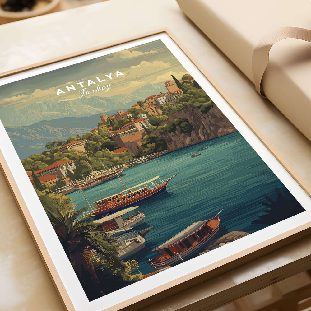 Antalya Kaleiçi Marina Canvas Print | Turkish Travel Wall Decor showcasing vibrant boats and serene waters in Antalya, Turkey.