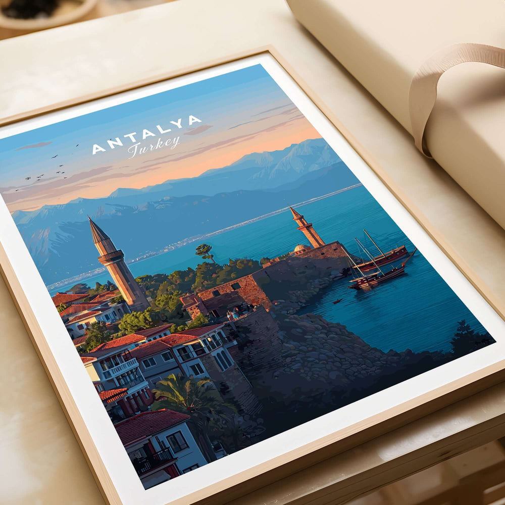 Antalya Canvas Print | Turkish Architecture Wall Decor featuring a scenic view of Antalya, Turkey with mountains and coastline.