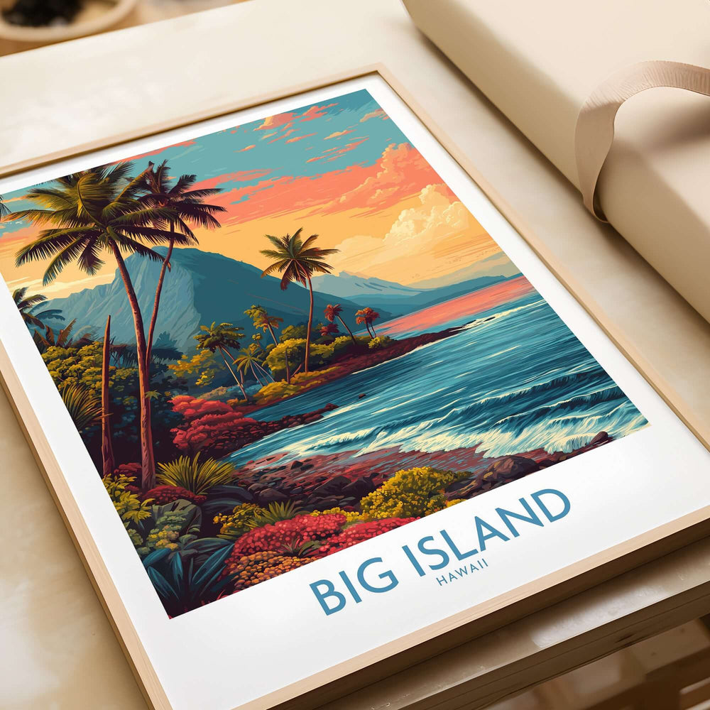 Big Island Hawaii Tropical Beach Art Print | Lush Green Coast Poster showcasing lush landscapes and vibrant colors.
