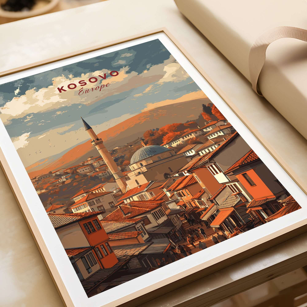 Kosovo Balkan City Rooftops Canvas Print | European Travel Wall Decor featuring vibrant architecture and urban landscape.