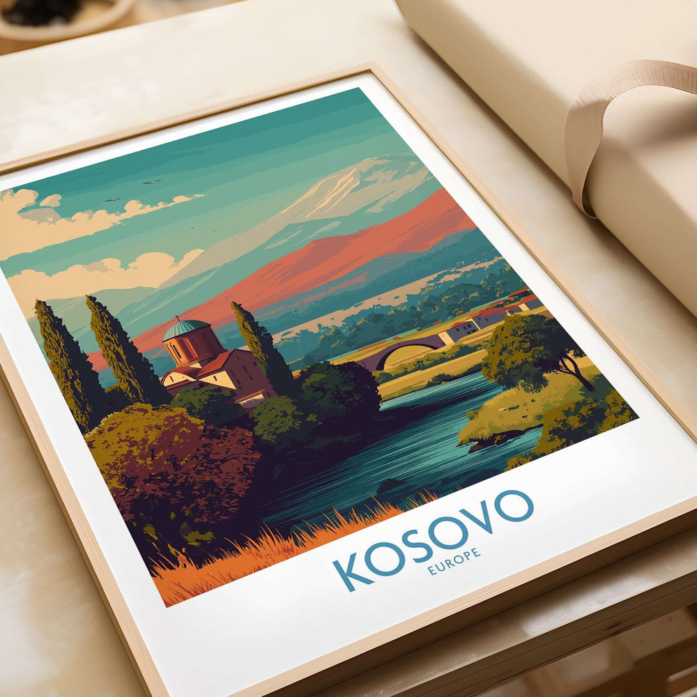 Kosovo Art Print | Snowy Mountain Balkan Poster showcasing vibrant landscapes and cultural heritage of Kosovo.