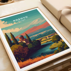 Kosovo Peja Canvas Print | European Travel Wall Art showcasing the scenic landscape of Kosovo with traditional architecture.