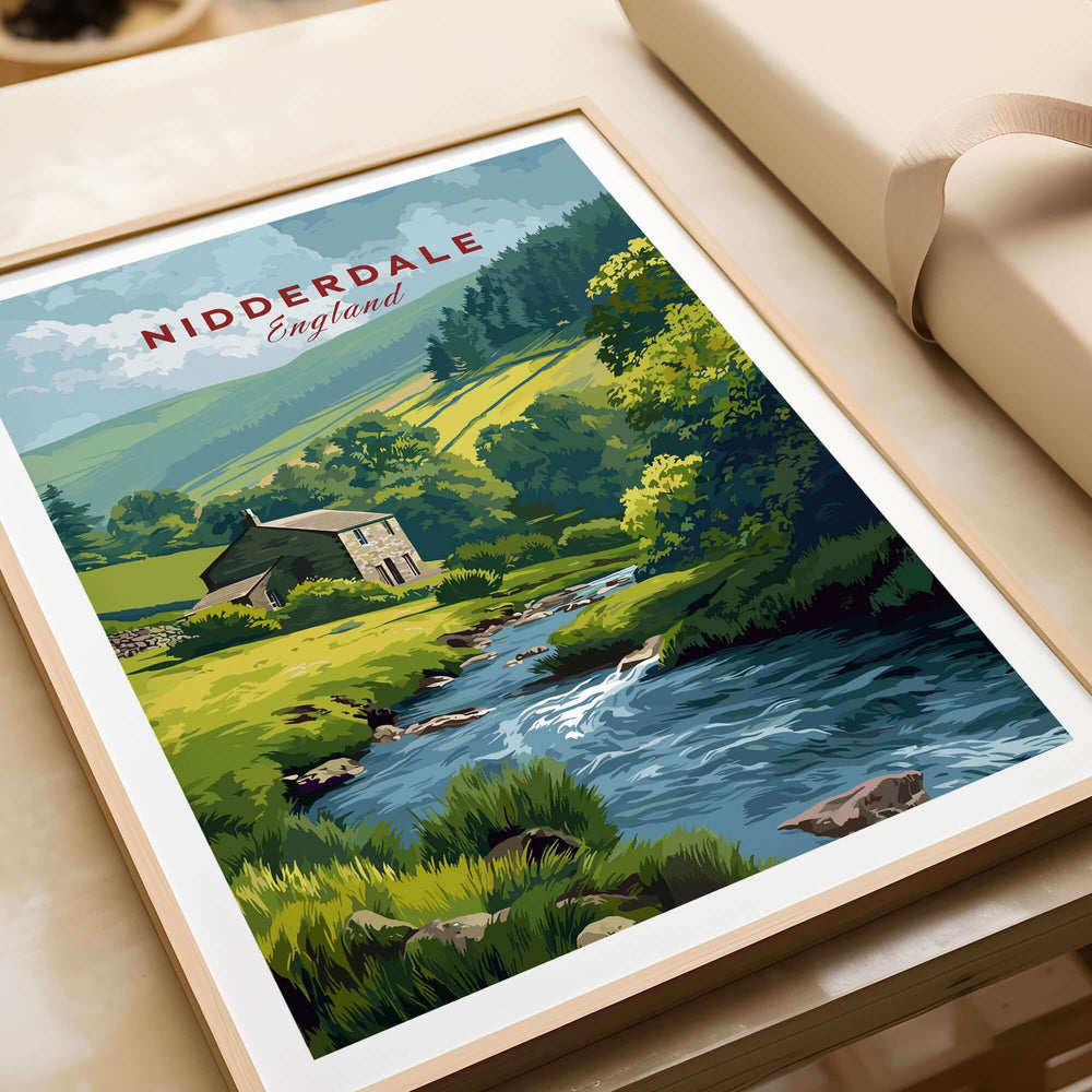 Nidderdale Stone Farmhouse and Stream Canvas Print | English Country Wall Decor in a picturesque setting.
