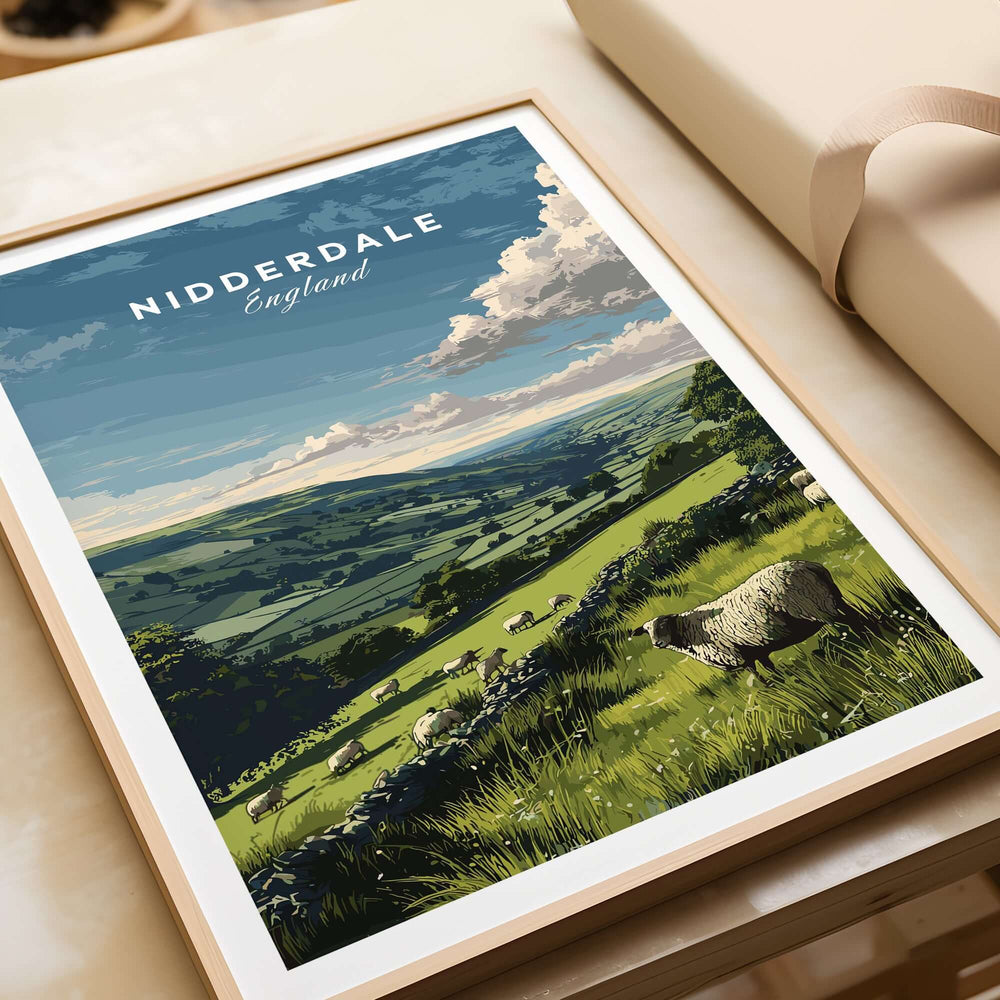 Nidderdale Canvas Print | English Countryside Decor showcasing Yorkshire's landscapes with sheep and rolling hills.