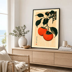 Persimmon Art Print – Japanese Botanical Kitchen Wall Art — framed artwork living room lifestyle setting