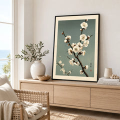 Plum Blossom Wall Art – Vintage Japanese Botanical Print — framed artwork living room lifestyle setting