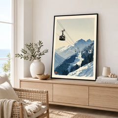 Ski Lift Art Print – Vintage Alpine Gondola Wall Art — framed artwork living room lifestyle setting