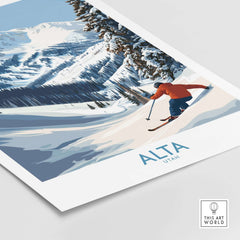 Alta Utah skiing adventure print showcasing winter landscapes in the Wasatch Mountains, perfect for ski lovers.