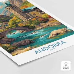 Andorra Art Print | Pyrenees Mountain Travel Poster featuring a picturesque landscape and vibrant colors.