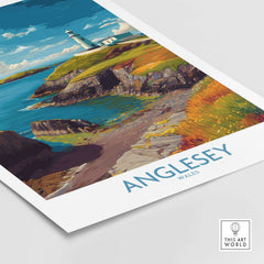 Anglesey Wales Ocean View Travel Poster - Welsh Seaside Decor featuring stunning coastal scenery.