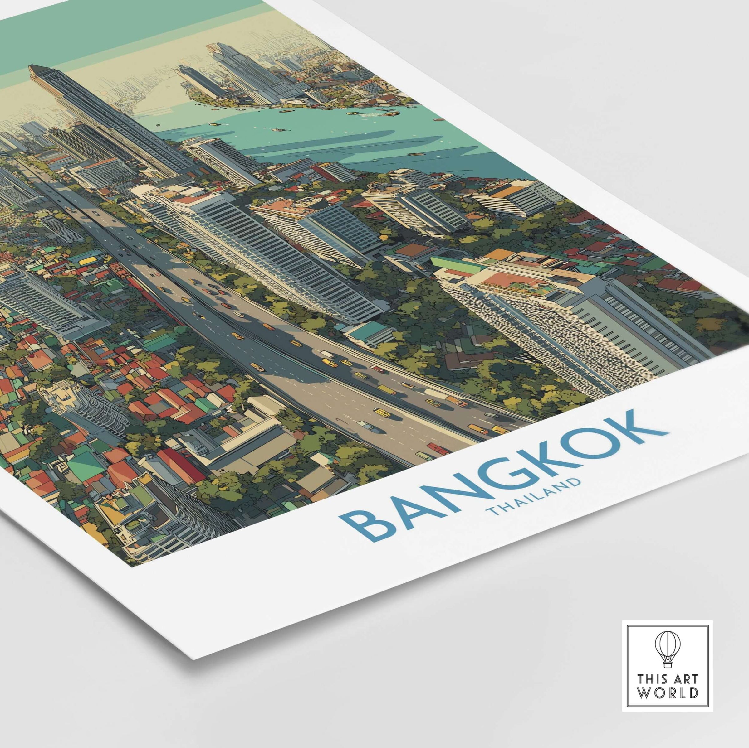 Bangkok Thailand Modern City View Wall Art - Cityscape Poster showcasing vibrant cityscape and architectural beauty.