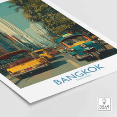Bangkok Wall Art Thailand Vibrant Street Life - Bangkok Travel Print featuring tuk tuk and vibrant city scenes.
