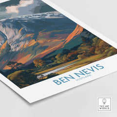 Ben Nevis Scotland Cloudy Peak Landscape Print - Scottish Artwork Gift showcasing the dramatic scenery of Ben Nevis.