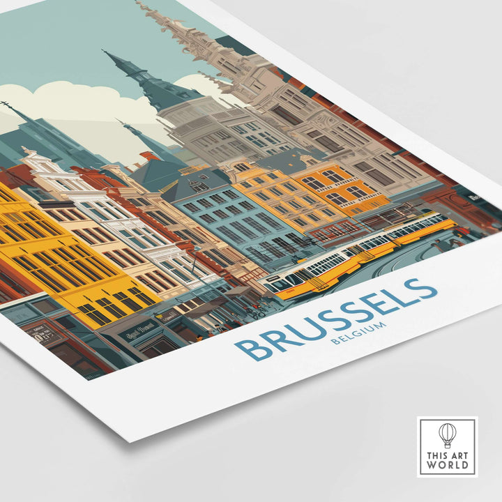 Brussels wall art print featuring Belgium's historic buildings and colorful architecture.