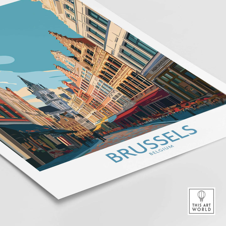 Brussels Belgium Grand-Place wall art print showcasing vibrant city life and stunning architecture.