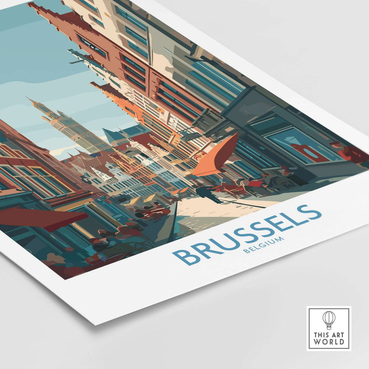 Brussels Belgium wall art print showcasing vibrant street scene and iconic architecture, perfect for home decor.