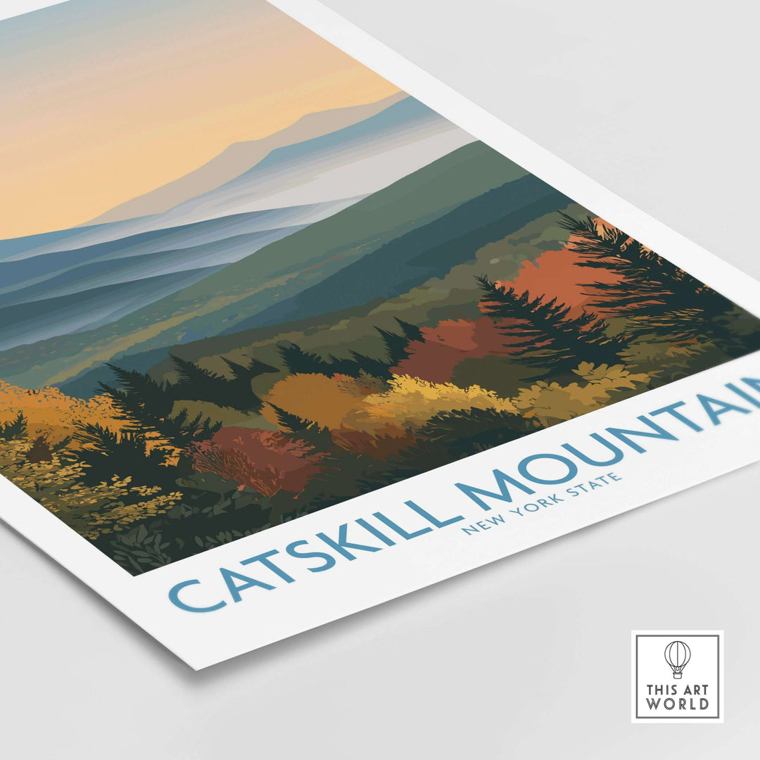 Catskill Mountains New York fall landscape poster showcasing vibrant autumn colors and scenic views for travel decor.