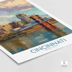 Cincinnati Riverfront Cityscape Poster - Ohio Wall Art showcasing vibrant skyline reflections.