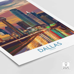 Dallas Downtown at Dusk Wall Art - Texas Urban Decor, stunning skyline at dusk with vibrant colors.
