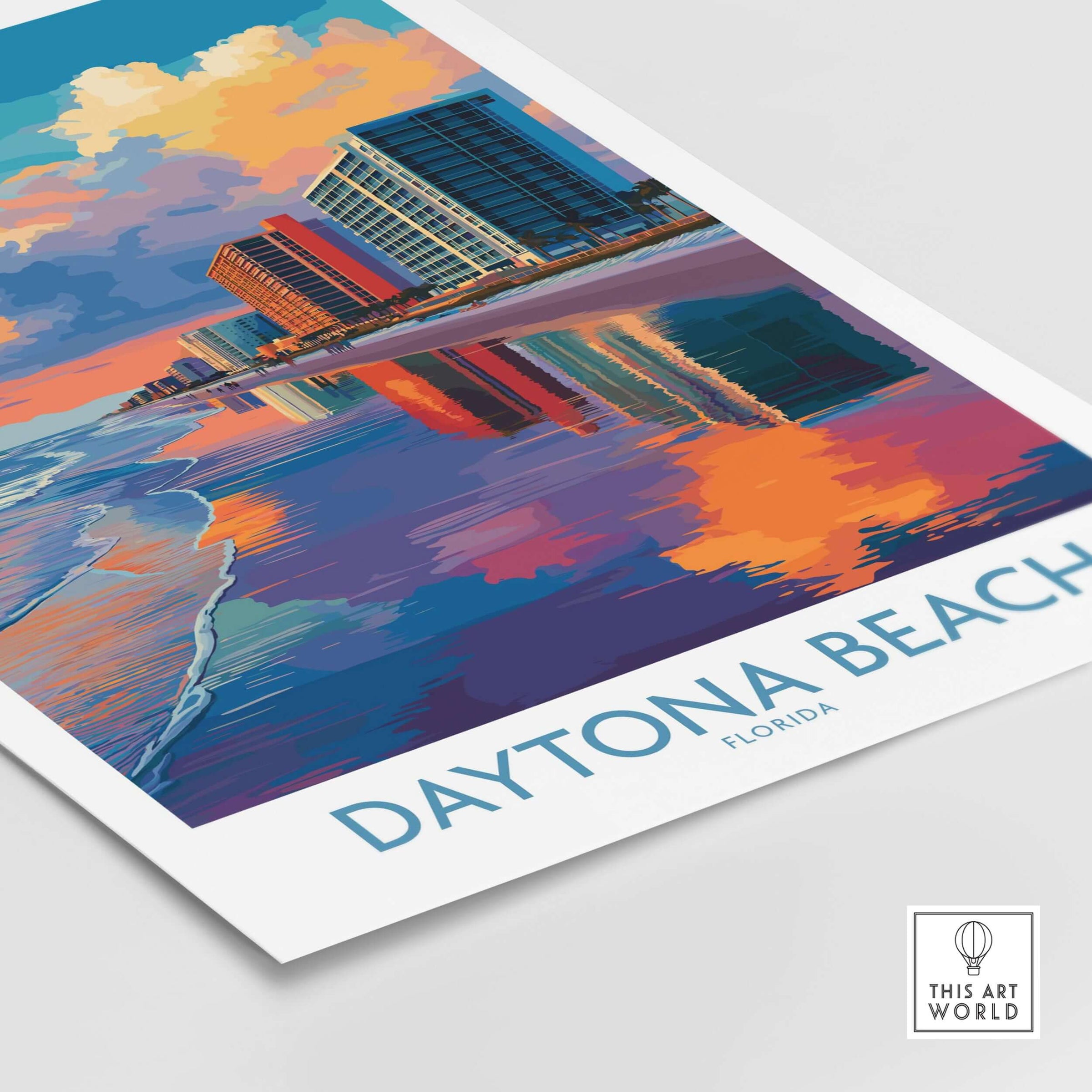 Daytona Beach Florida Oceanfront Reflections Poster - Florida Travel Decor showcasing vibrant coastal scenery