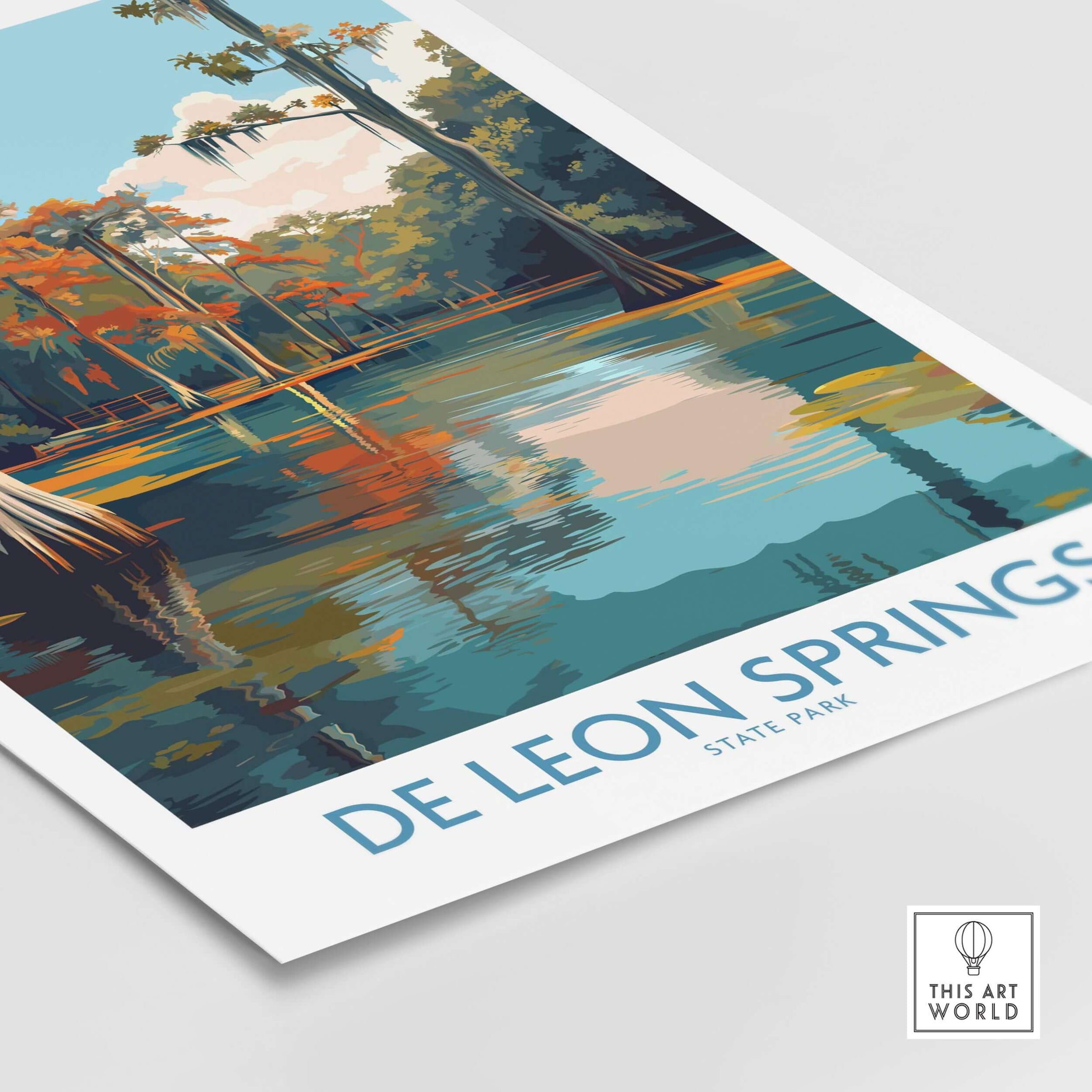 De Leon Springs Cypress Trees & Water Print - Florida Nature Decor featuring cypress trees and serene water reflections.