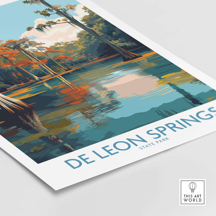 De Leon Springs cypress trees and water print showcasing Florida nature, perfect for home decor.