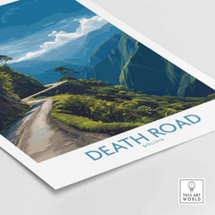 Death Road Bolivia Mountain Art Print | Yungas Camino Poster showcasing the scenic view of Bolivia's Death Road.