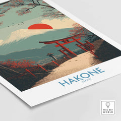 Hakone Japan Peace Gate Shrine Wall Art - Autumn Cherry Blossom Decor featuring vibrant colors and traditional architecture.