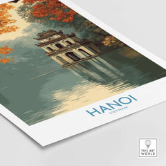 Hanoi Vietnam Turtle Tower Wall Art - Iconic Hanoi Landmark Decor showcased in vibrant colors and serene reflections.