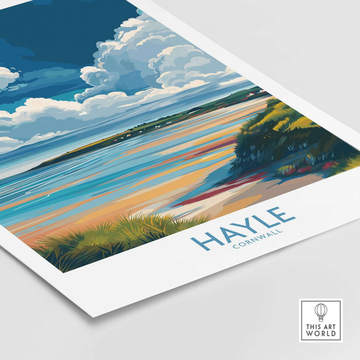 Hayle Wall Art depicting Cornwall's stunning beach and sky, capturing the region's natural beauty.