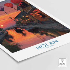 Hoi An Wall Art Vietnam - River Boats Poster featuring a serene river scene with colorful lanterns and sunset.