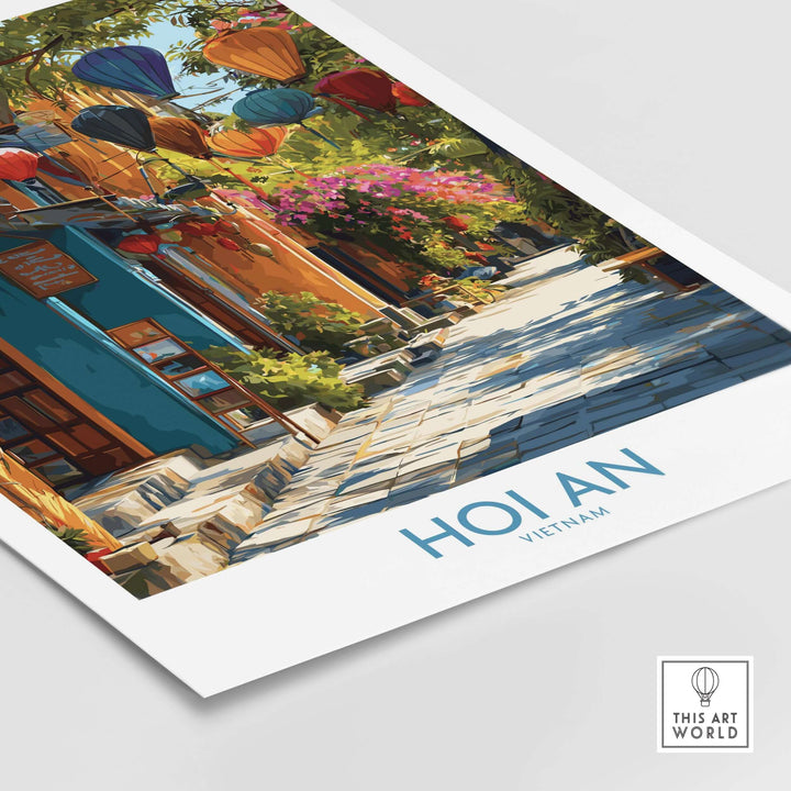 Colorful lanterns illuminating the streets of Hoi An, Vietnam in a vibrant wall art print.