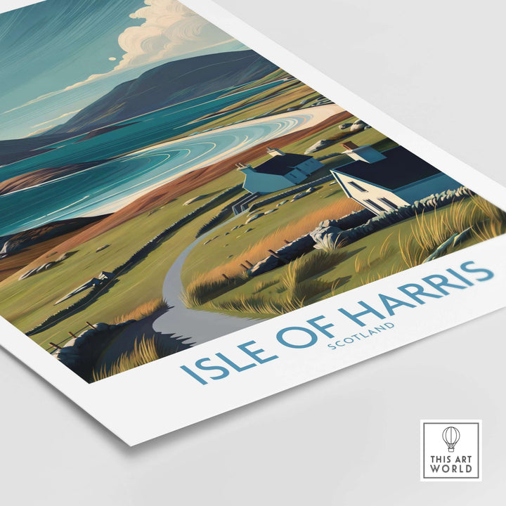 Isle of Harris Scotland poster showcasing a stunning Hebridean landscape and serene coastal scenery.
