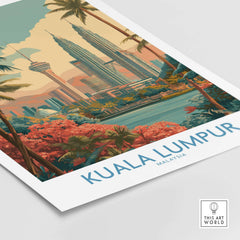 Kuala Lumpur Poster Malaysia Skyline - Malaysian Urban Travel Print featuring a vibrant cityscape and lush greenery.