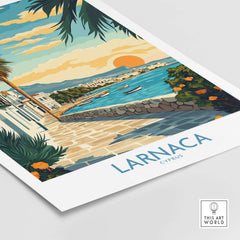 Larnaca Cyprus Wall Art - Cyprus Travel Poster showcasing vibrant coastal views and Mediterranean charm.