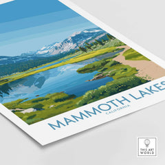 Mammoth Lakes Wall Art California Travel Print showcasing stunning mountain landscapes and serene reflections in water.