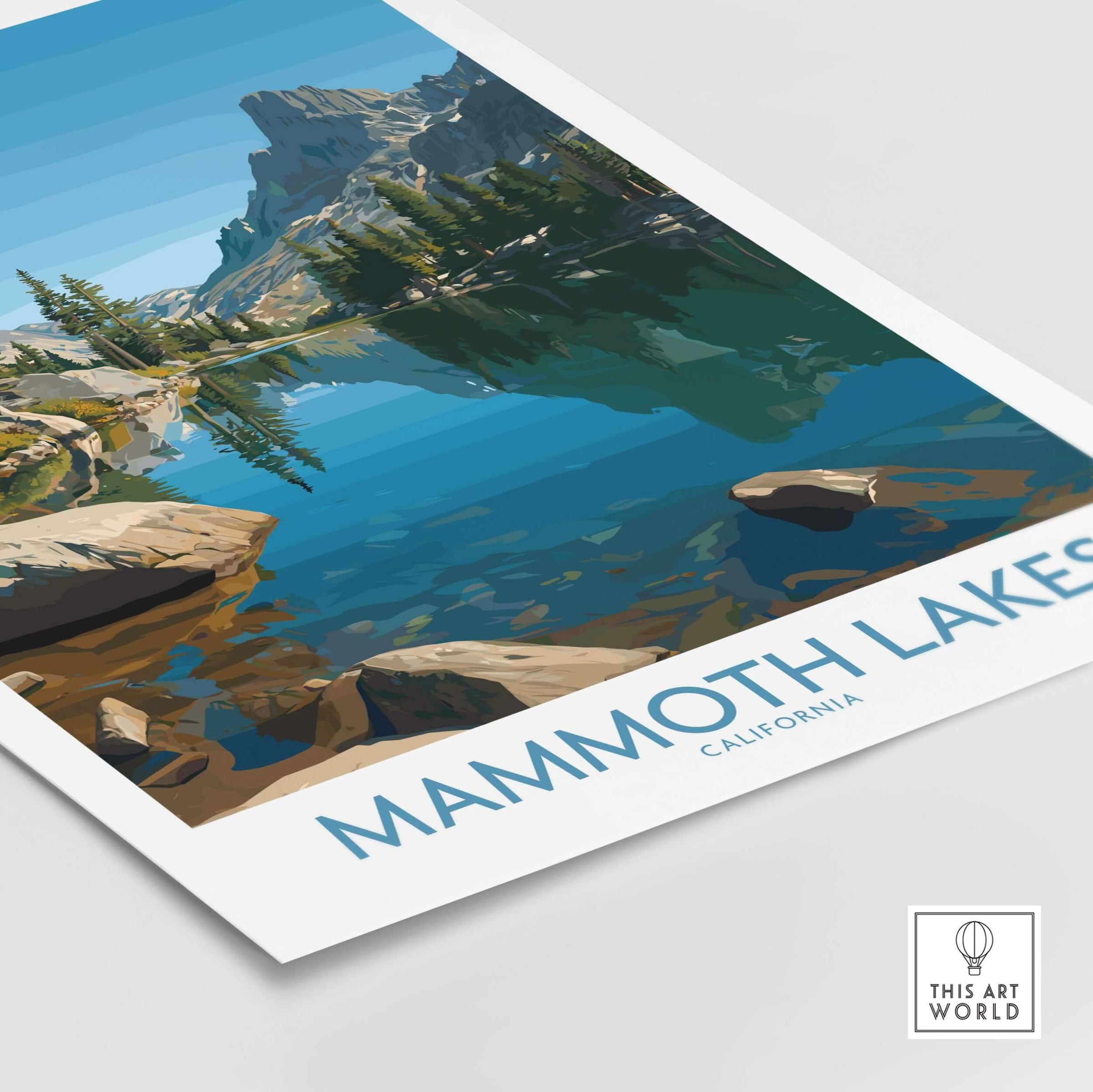 Mammoth Lakes California Wall Art - California Print featuring serene lake and mountain landscape.