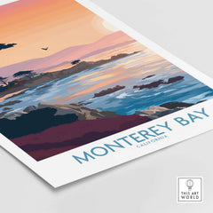 Monterey Bay California Sunset Coastline Poster - Cypress Tree Wall Art featuring a scenic view of the coastline.