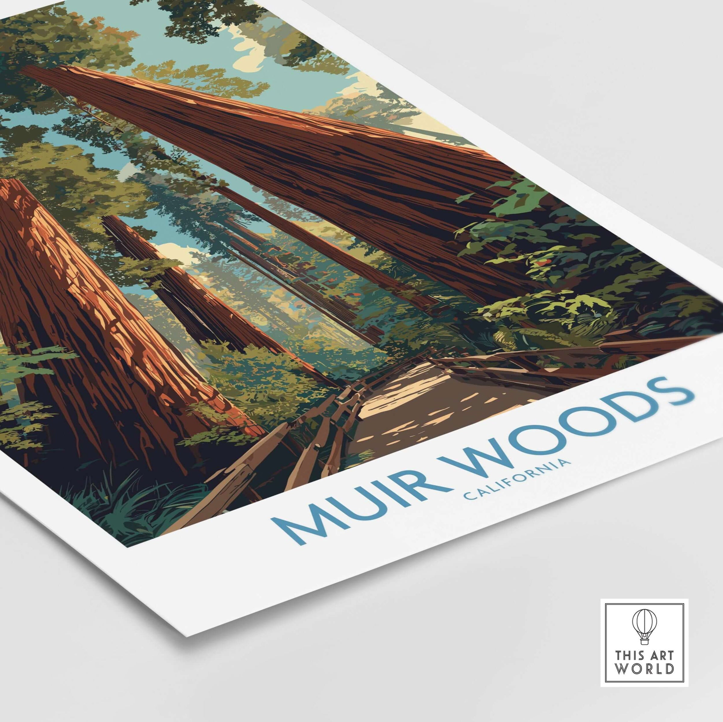 Muir Woods California National Monument Poster - California Nature Print featuring towering redwoods and serene forest.