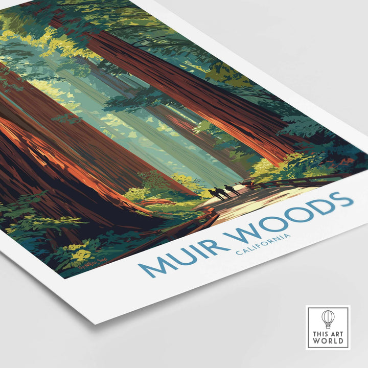 Muir Woods print featuring towering redwoods and lush scenery, ideal for California National Park wall art.
