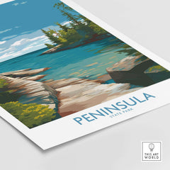 Peninsula State Park Green Bay Wall Art - Wisconsin State Park Decor showcasing scenic waterfront and lush greenery.