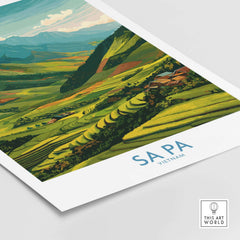 Sa Pa Vietnam Print - Rice Terrace Village Poster - Vietnamese Countryside Travel Print showcasing lush terraces.