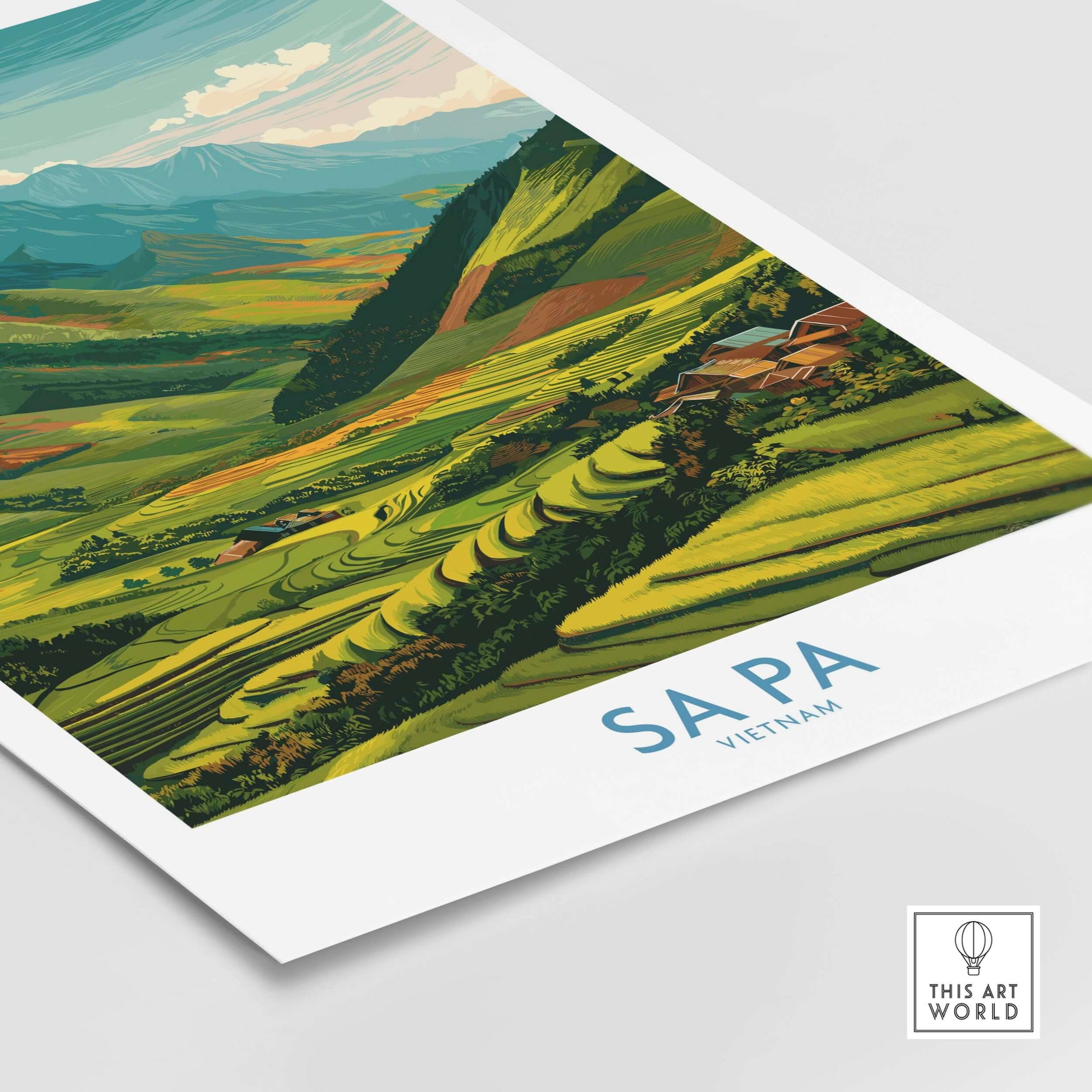 Sa Pa Vietnam Print - Rice Terrace Village Poster - Vietnamese Countryside Travel Print showcasing lush terraces.