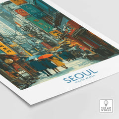 Seoul Poster South Korea - Vibrant City Life Art Print showcasing bustling streets and vibrant colors.