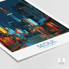 Seoul South Korea Wall Art - Korean Cityscape Print featuring vibrant urban landscape with iconic architecture.