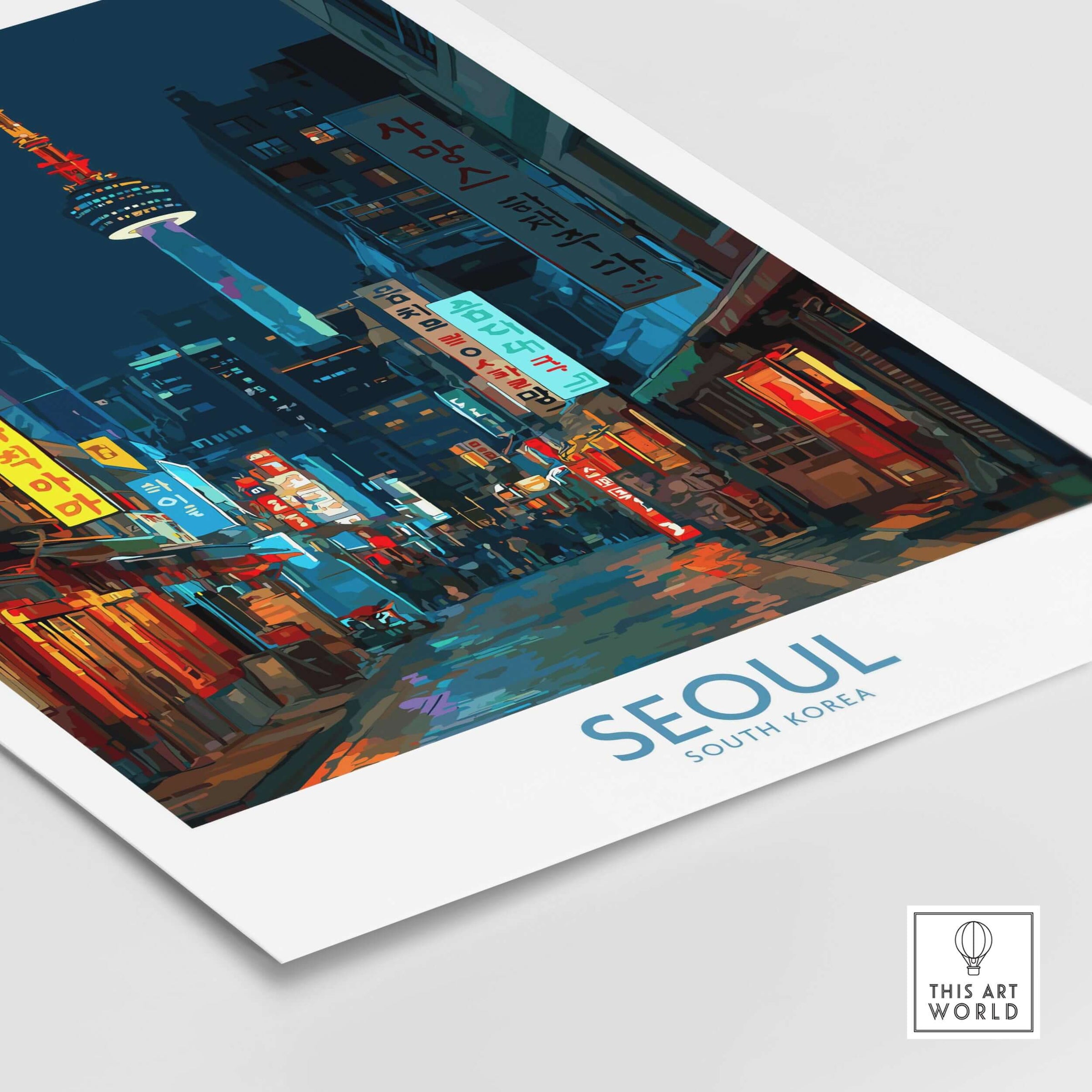 Seoul South Korea Wall Art - Korean Cityscape Print featuring vibrant urban landscape with iconic architecture.