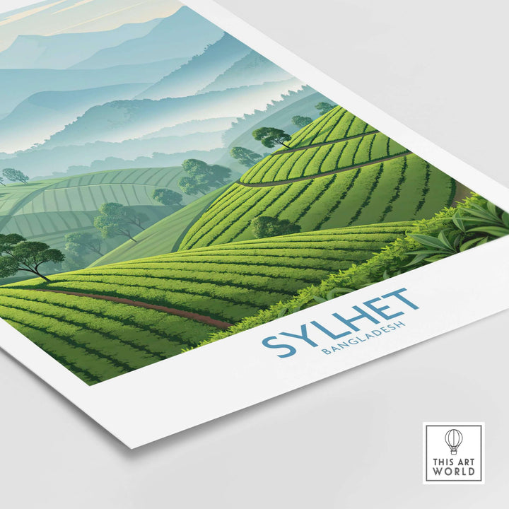 Sylhet Bangladesh wall art featuring scenic green hills and lush landscapes, perfect for home décor.
