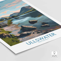Ullswater Lake District Mountain Vista Poster - UK Hiking Trail Decor depicting scenic mountains and peaceful lake.